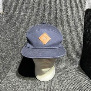 Burton 5 Panel Hat Mens OSFA Navy Blue Leather Patch Adjustable Camper Cap
